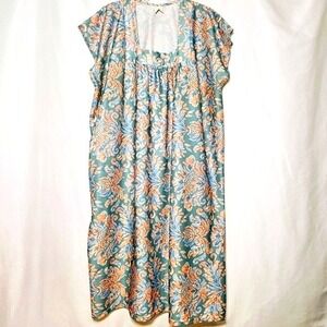 Vintage Lady Lindsay Polyester Duster House Dress Blues Pinks Teal Size Medium